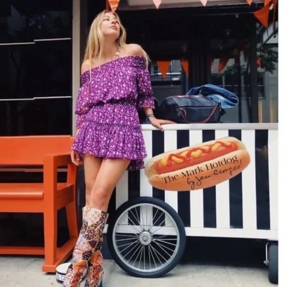 Misa Los Angeles Marisol Purple Floral Off Shoulder Smocked Mini Dress Size S - Picture 4 of 10